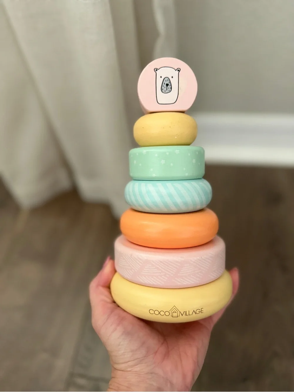 Coco Village Pastel Wooden Stacking Rings Toy - Pink & Pastel Colors